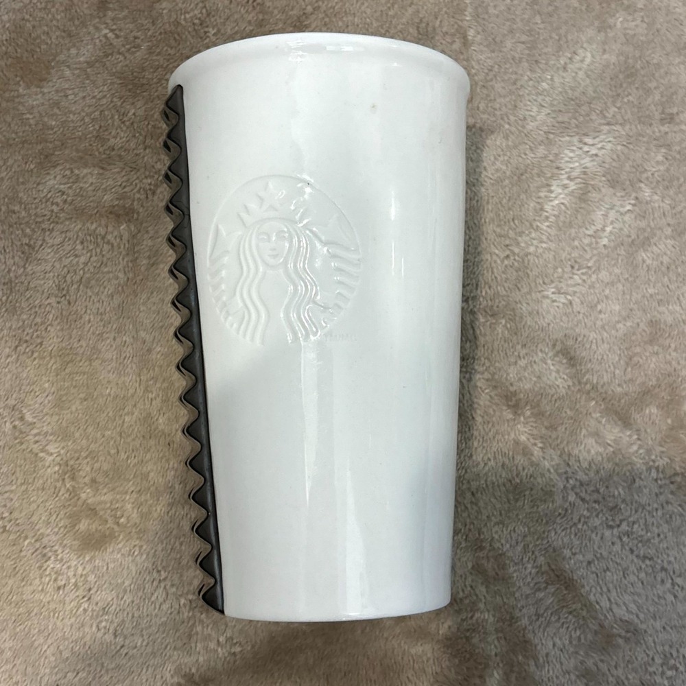 Starbucks White Studded Tumbler 10oz 2014 Ceramic Cup Spiked Grip Rare Punk Styl
